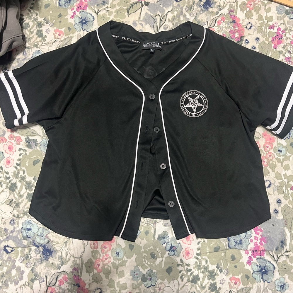 Black Short-Sleeve Baseball Jersey with White Trim